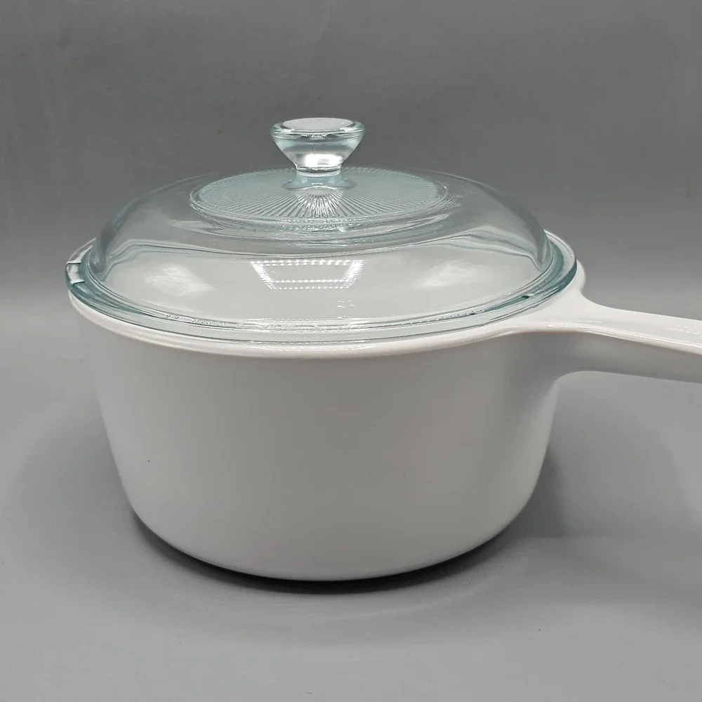 Vintage Corning Ware White 1.5 L Sauce Pan Pot W/ Lid Made In France Pyrex Lid